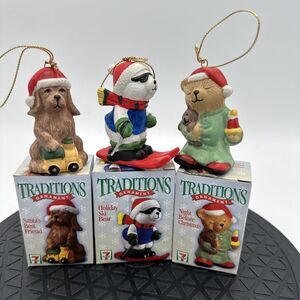 Set Of 3 Christmas Ornaments Traditions 7-11 1998 Dog And Bears NEW